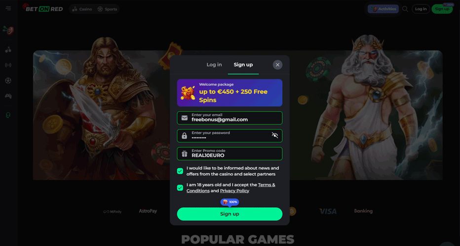 Login page at betonred