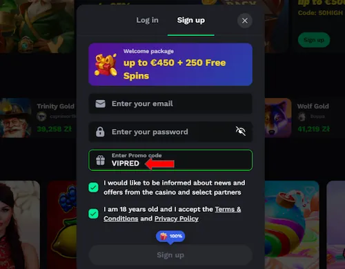 Betonred form for promocodes